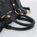 Miu Miu Vitter Lux Hand Bag Leather 2way Black Gold Auth 212548V-7