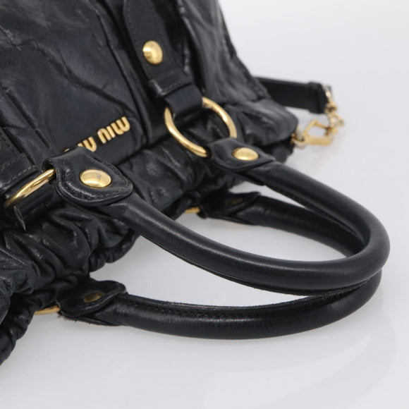 Miu Miu Vitter Lux Hand Bag Leather 2way Black Gold Auth 212548V
