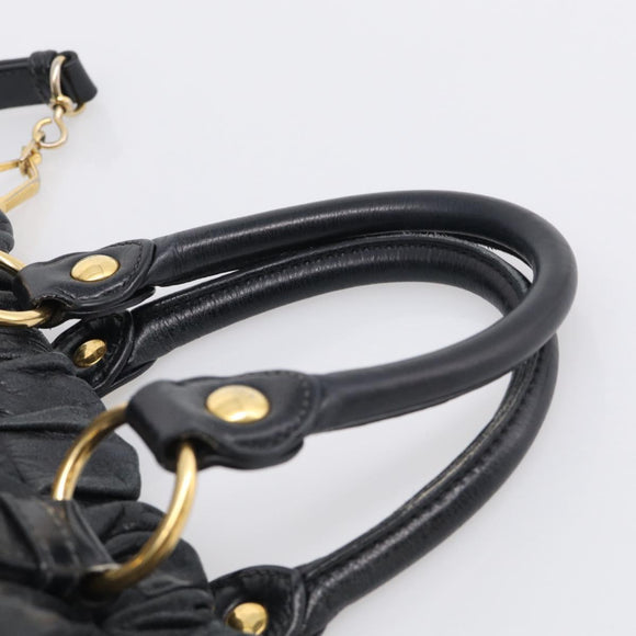 Miu Miu Vitter Lux Hand Bag Leather 2way Black Gold Auth 212548V