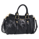 Miu Miu Vitter Lux Hand Bag Leather 2way Black Gold Auth 212549M-1