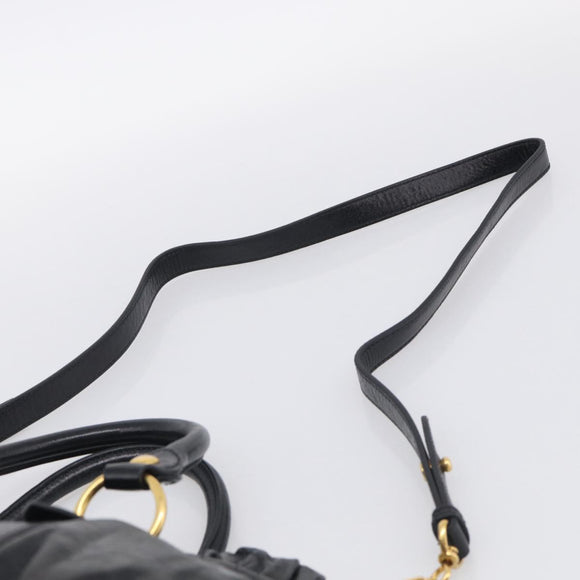 Miu Miu Vitter Lux Hand Bag Leather 2way Black Gold Auth 212549M