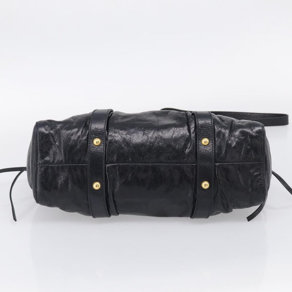 Miu Miu Vitter Lux Hand Bag Leather 2way Black Gold Auth 212549M
