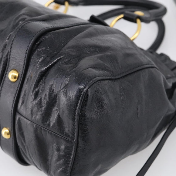 Miu Miu Vitter Lux Hand Bag Leather 2way Black Gold Auth 212549M