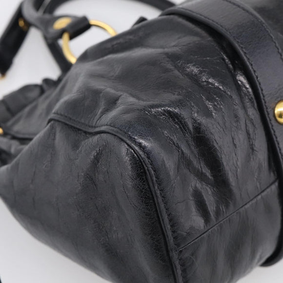Miu Miu Vitter Lux Hand Bag Leather 2way Black Gold Auth 212549M