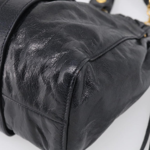 Miu Miu Vitter Lux Hand Bag Leather 2way Black Gold Auth 212549M