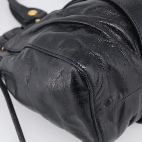 Miu Miu Vitter Lux Hand Bag Leather 2way Black Gold Auth 212549M