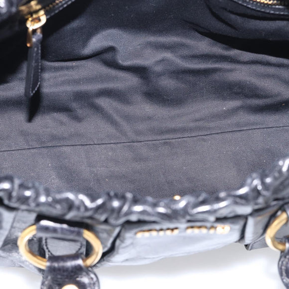Miu Miu Vitter Lux Hand Bag Leather 2way Black Gold Auth 212549M