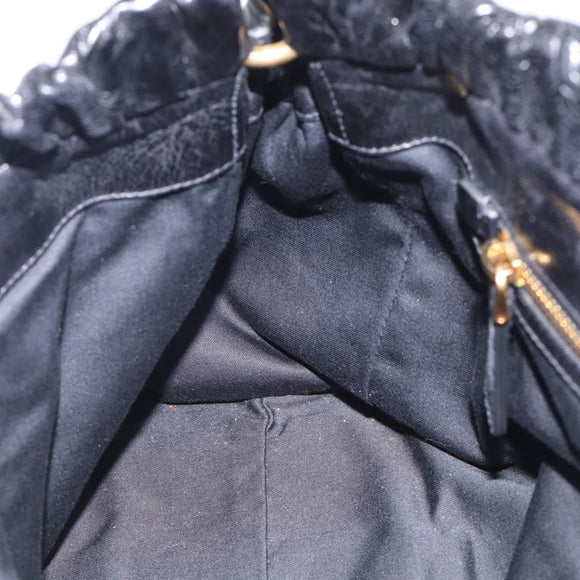 Miu Miu Vitter Lux Hand Bag Leather 2way Black Gold Auth 212549M