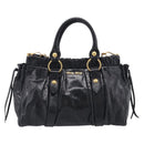 Miu Miu Vitter Lux Hand Bag Leather 2way Black Gold Auth 212549M-2