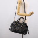 Miu Miu Vitter Lux Hand Bag Leather 2way Black Gold Auth 212549M-23
