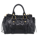 Miu Miu Vitter Lux Hand Bag Leather 2way Black Gold Auth 212549M-3