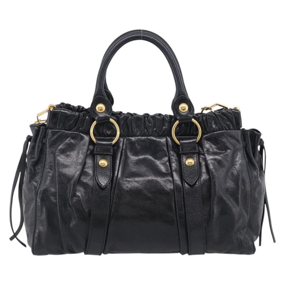 Miu Miu Vitter Lux Hand Bag Leather 2way Black Gold Auth 212549M