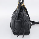 Miu Miu Vitter Lux Hand Bag Leather 2way Black Gold Auth 212549M-4