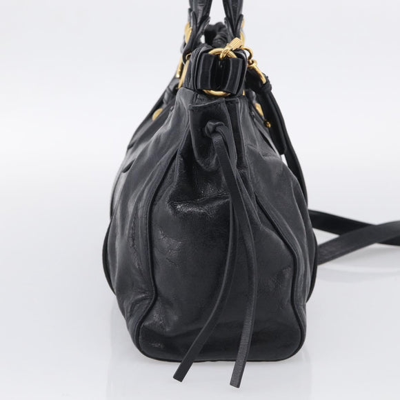 Miu Miu Vitter Lux Hand Bag Leather 2way Black Gold Auth 212549M
