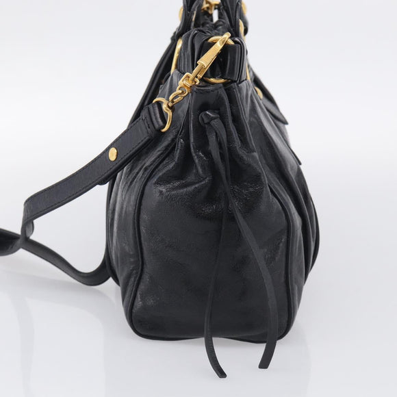 Miu Miu Vitter Lux Hand Bag Leather 2way Black Gold Auth 212549M