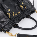 Miu Miu Vitter Lux Hand Bag Leather 2way Black Gold Auth 212549M-6