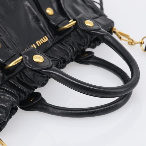 Miu Miu Vitter Lux Hand Bag Leather 2way Black Gold Auth 212549M