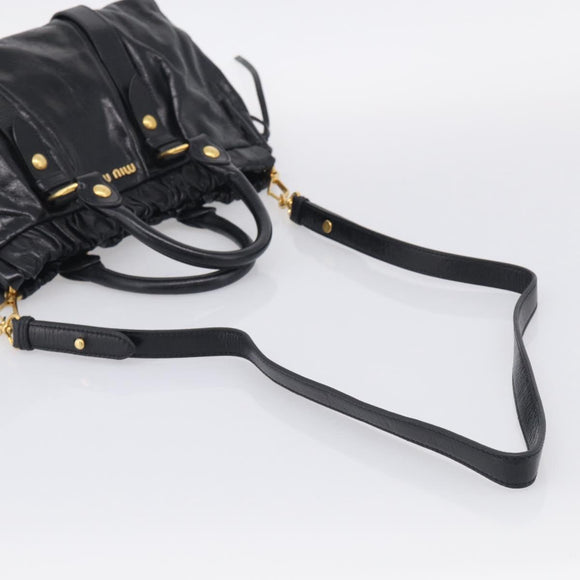 Miu Miu Vitter Lux Hand Bag Leather 2way Black Gold Auth 212549M
