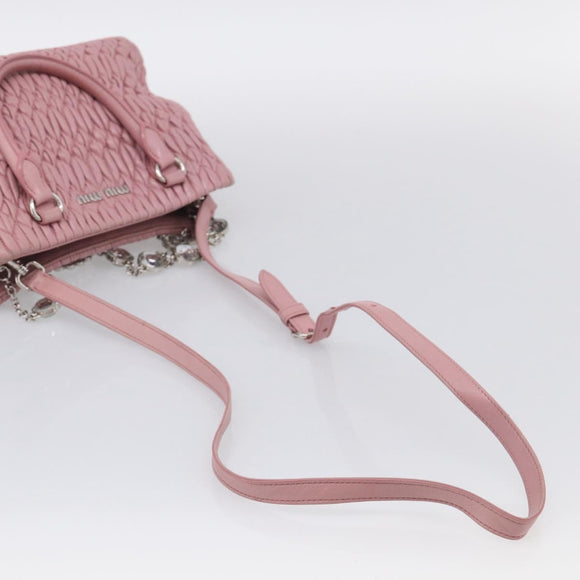 Miu Miu Matelasse Hand Bag Leather 3way Pink Silver Auth 212550A