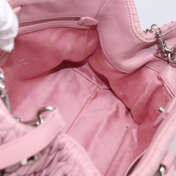 Miu Miu Matelasse Hand Bag Leather 3way Pink Silver Auth 212550A