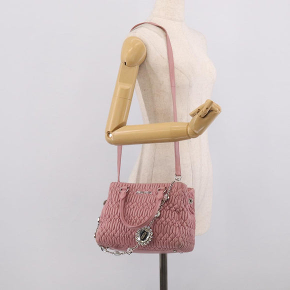 Miu Miu Matelasse Hand Bag Leather 3way Pink Silver Auth 212550A