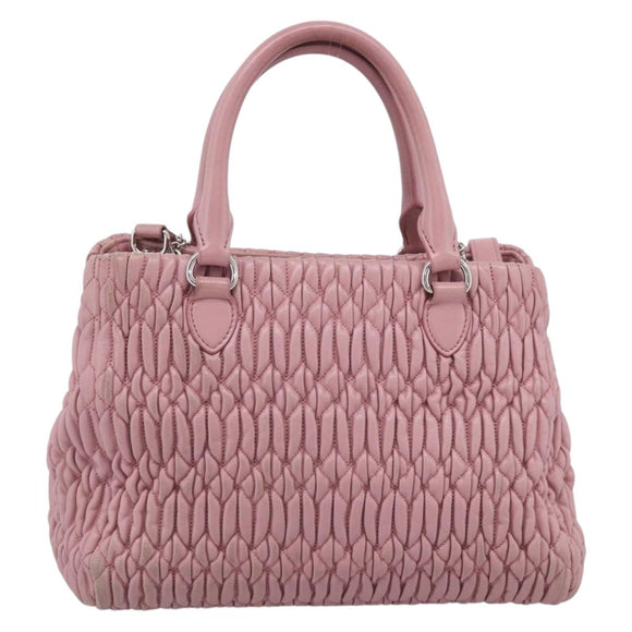 Miu Miu Matelasse Hand Bag Leather 3way Pink Silver Auth 212550A