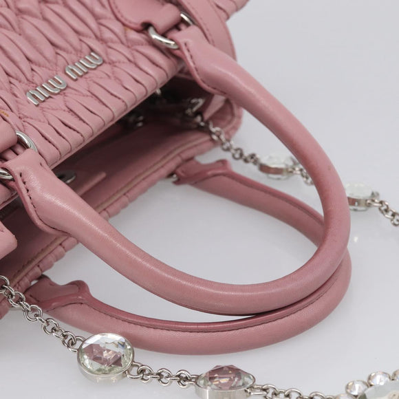 Miu Miu Matelasse Hand Bag Leather 3way Pink Silver Auth 212550A