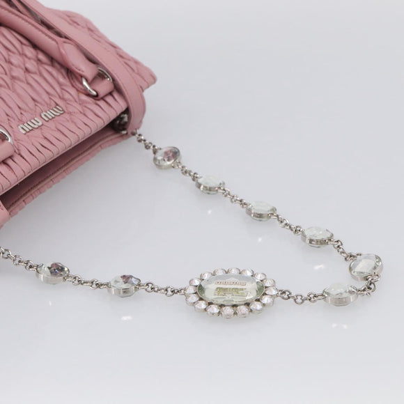 Miu Miu Matelasse Hand Bag Leather 3way Pink Silver Auth 212550A