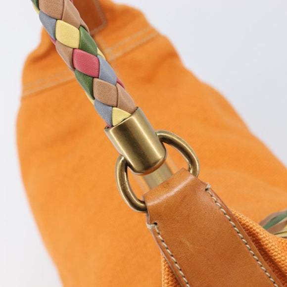 Miu Miu Shoulder Bag Canvas Orange Gold Auth 212551A