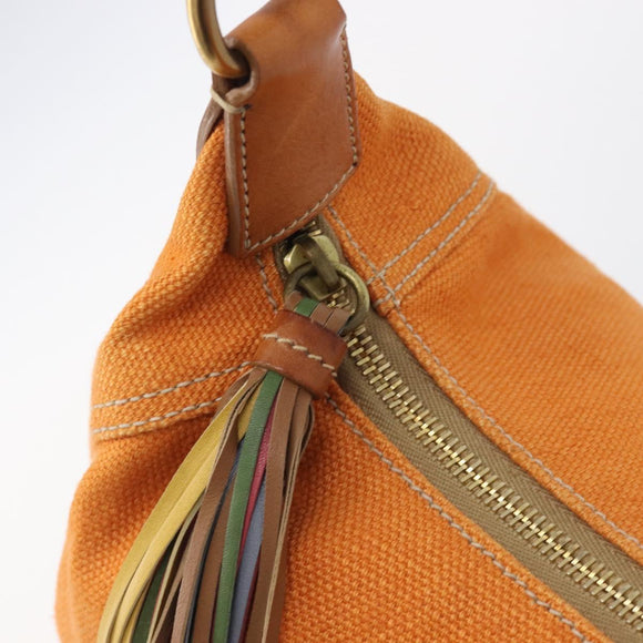 Miu Miu Shoulder Bag Canvas Orange Gold Auth 212551A