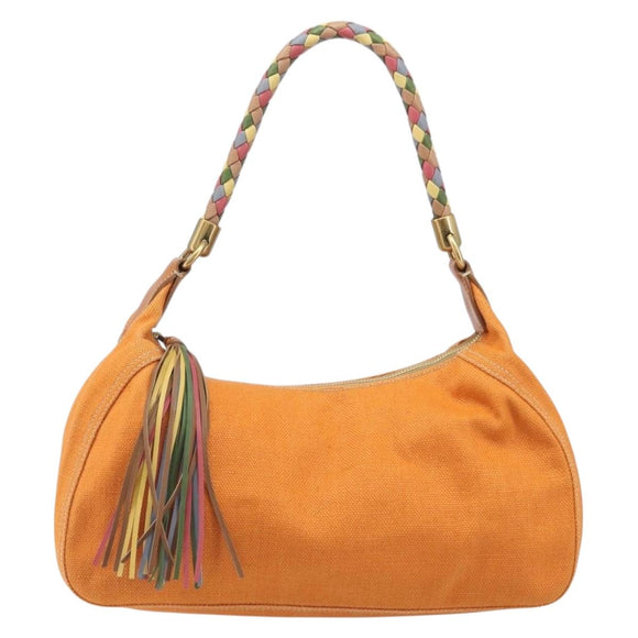 Miu Miu Shoulder Bag Canvas Orange Gold Auth 212551A