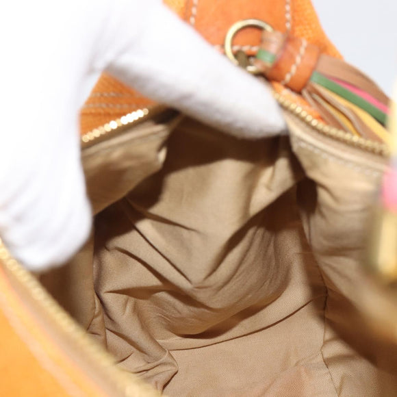 Miu Miu Shoulder Bag Canvas Orange Gold Auth 212551A