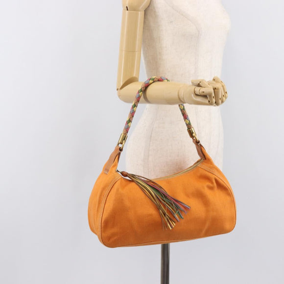 Miu Miu Shoulder Bag Canvas Orange Gold Auth 212551A