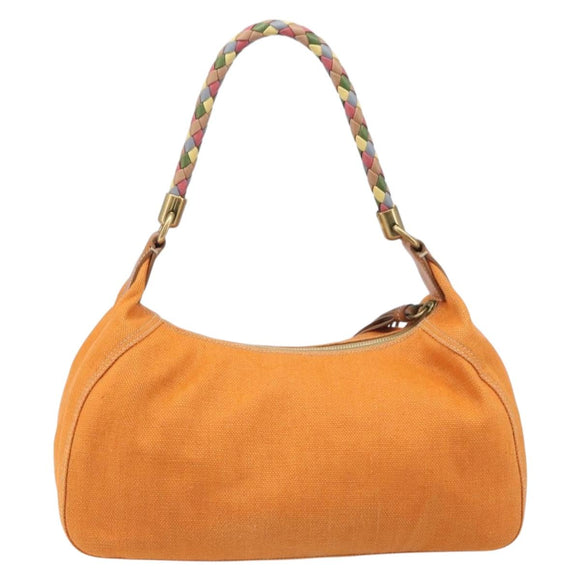 Miu Miu Shoulder Bag Canvas Orange Gold Auth 212551A