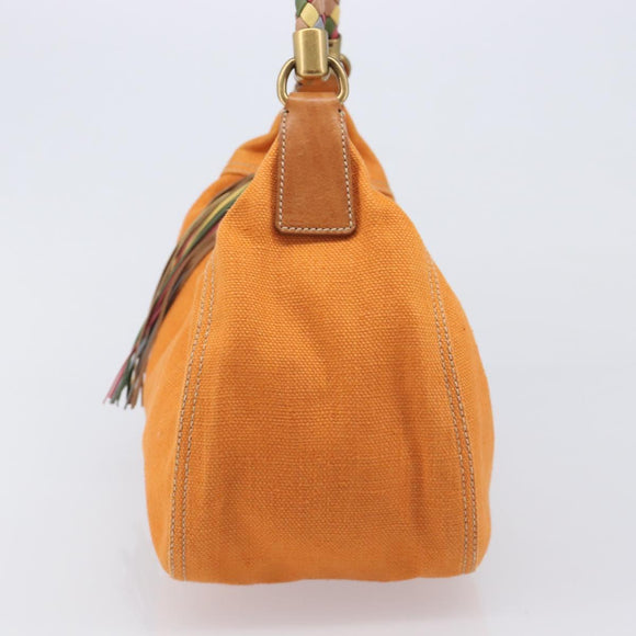 Miu Miu Shoulder Bag Canvas Orange Gold Auth 212551A