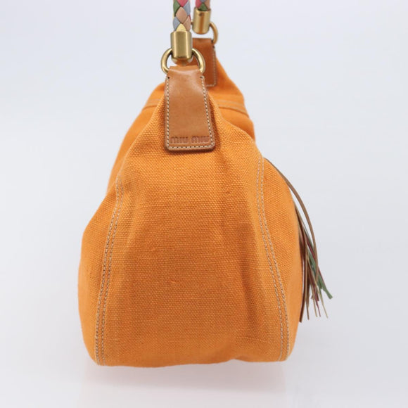 Miu Miu Shoulder Bag Canvas Orange Gold Auth 212551A