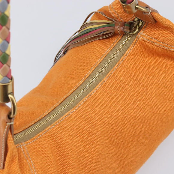 Miu Miu Shoulder Bag Canvas Orange Gold Auth 212551A