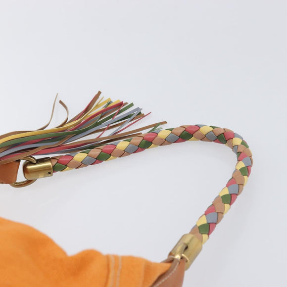 Miu Miu Shoulder Bag Canvas Orange Gold Auth 212551A