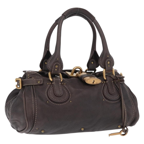Chloe Paddington Hand Bag Leather Brown Gold Silver Auth 212555V