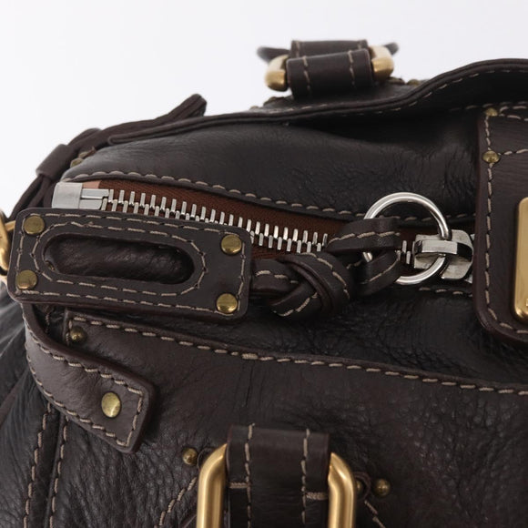 Chloe Paddington Hand Bag Leather Brown Gold Silver Auth 212555V
