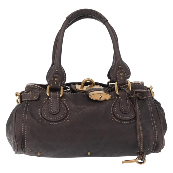 Chloe Paddington Hand Bag Leather Brown Gold Silver Auth 212555V