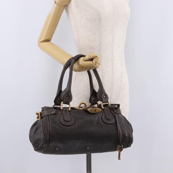 Chloe Paddington Hand Bag Leather Brown Gold Silver Auth 212555V