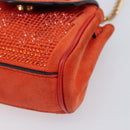 VERSACE Medusa Micro Chain Shoulder Bag Suede Orange Gold Auth 212556A-13