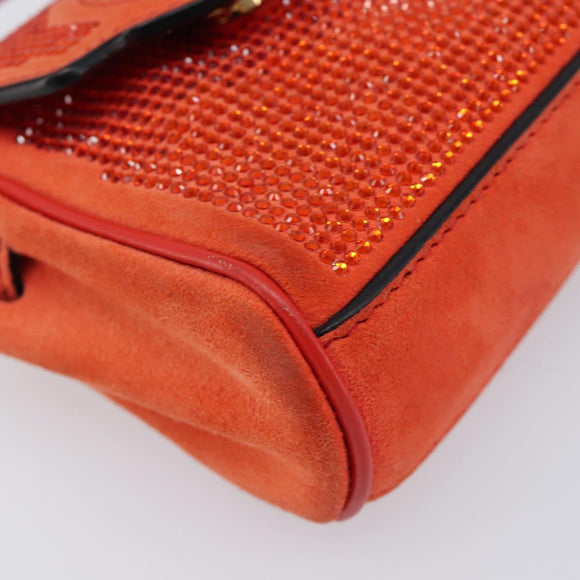 VERSACE Medusa Micro Chain Shoulder Bag Suede Orange Gold Auth 212556A