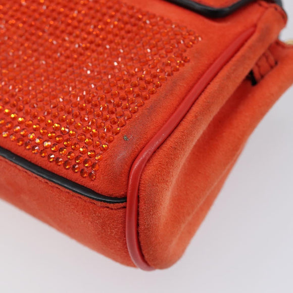 VERSACE Medusa Micro Chain Shoulder Bag Suede Orange Gold Auth 212556A