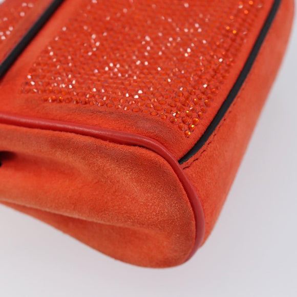 VERSACE Medusa Micro Chain Shoulder Bag Suede Orange Gold Auth 212556A