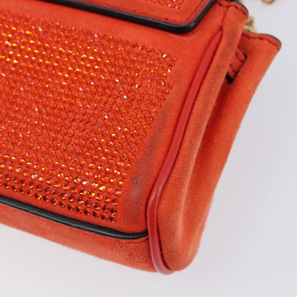 VERSACE Medusa Micro Chain Shoulder Bag Suede Orange Gold Auth 212556A