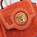 VERSACE Medusa Micro Chain Shoulder Bag Suede Orange Gold Auth 212556A-18