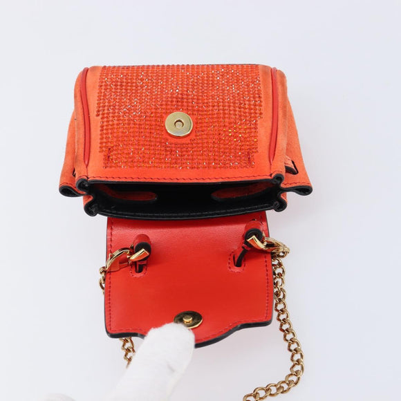 VERSACE Medusa Micro Chain Shoulder Bag Suede Orange Gold Auth 212556A