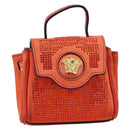 VERSACE Medusa Micro Chain Shoulder Bag Suede Orange Gold Auth 212556A-2